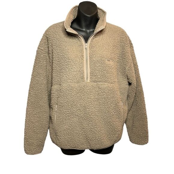 Skims khaki tan sherpa fleece pullover mock neck sweater size large - Picture 1 of 7